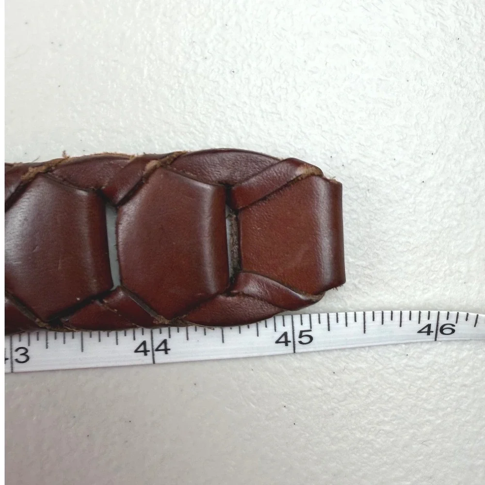 Vintage Brown Braided Leather Belt Size 36 Full Grain Cowhide Argentina Brass
